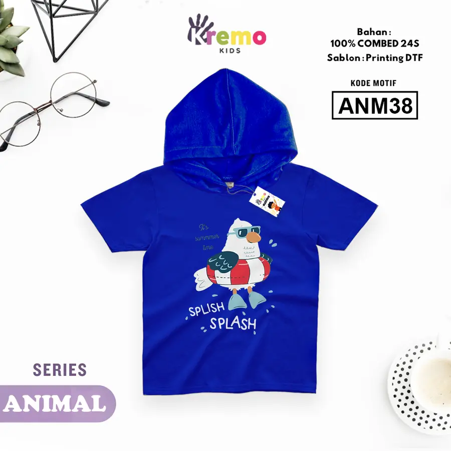 ANM38 - Hoodie Kids Combed 24s Pendek [Varian: S (3-4 y) / Biru]