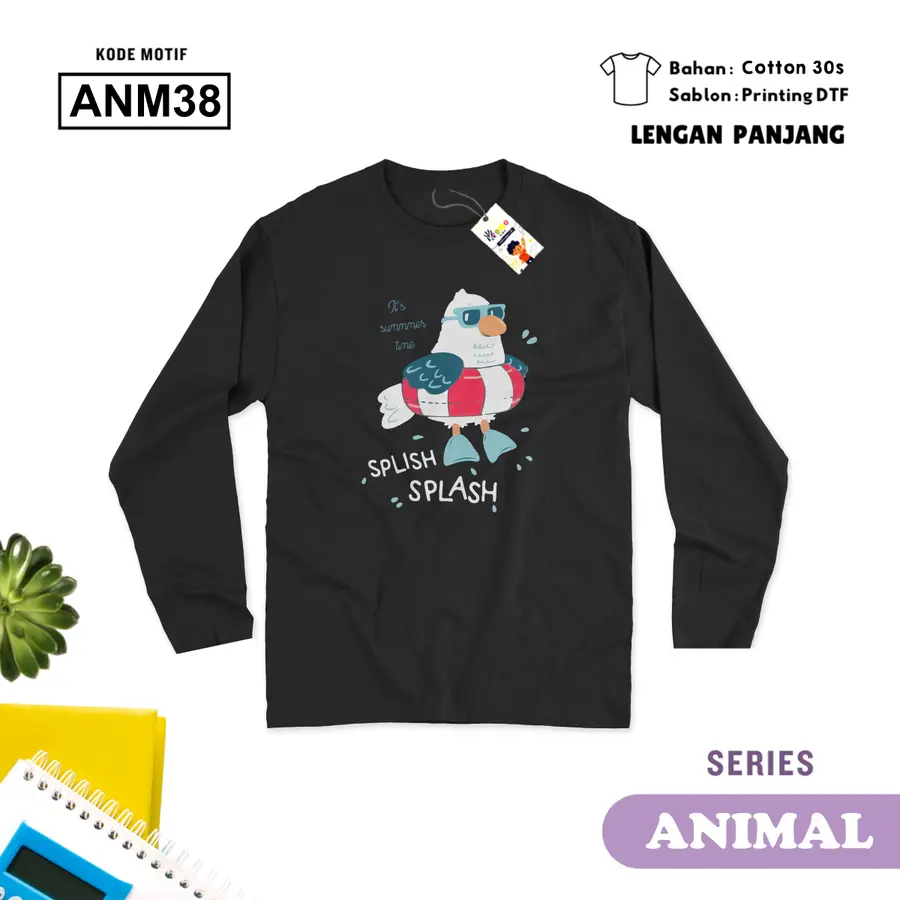ANM38 - Kaos Dewasa Cotton 30s Panjang [Varian: M / Hitam]