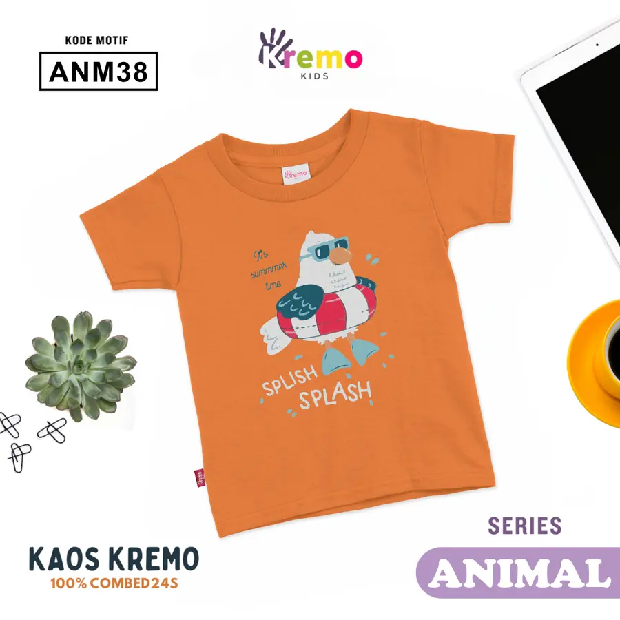 ANM38 - Kaos Kids Combed 24s Pendek [Varian: S (3-4 y) / Biru]