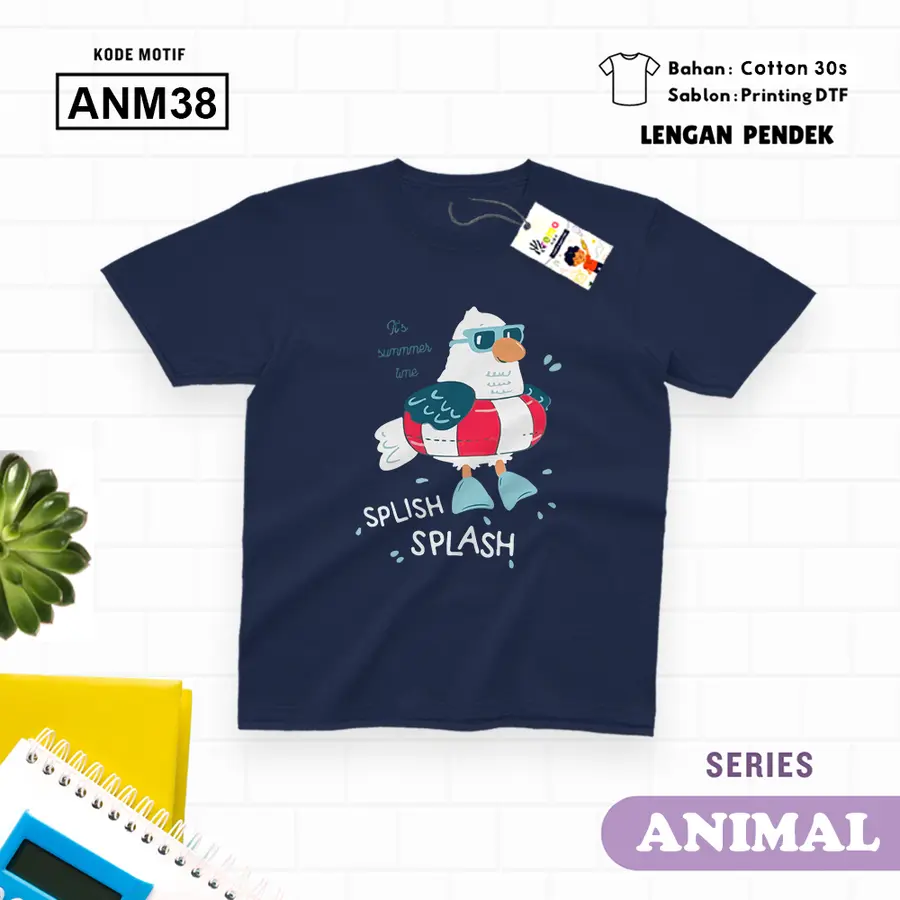 ANM38 - Kaos Kids/Junior Cotton 30s Pendek [Varian: S Kids (1-2 y) / Biru Turkish]