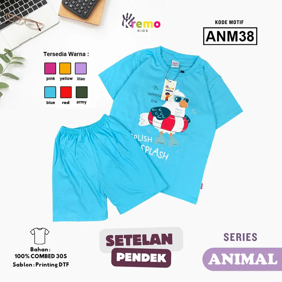 ANM38 - Setelan Kids Combed 30s Pendek [Varian: S (3-4 y) / Army]