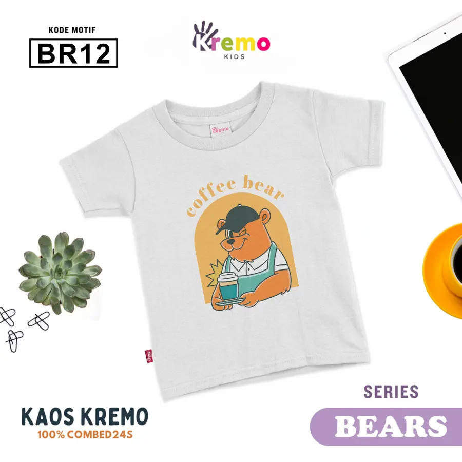 BR12 - Kaos Kids Combed 24s Pendek [Varian: S (3-4 y) / Biru]