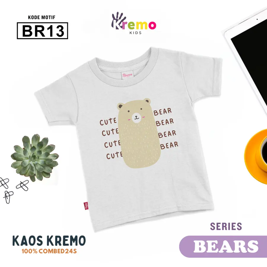 BR13 - Kaos Kids Combed 24s Pendek [Varian: S (3-4 y) / Biru]