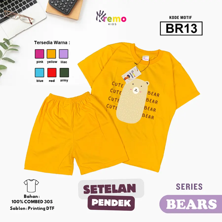 BR13 - Setelan Kids Combed 30s Pendek [Varian: S (3-4 y) / Army]