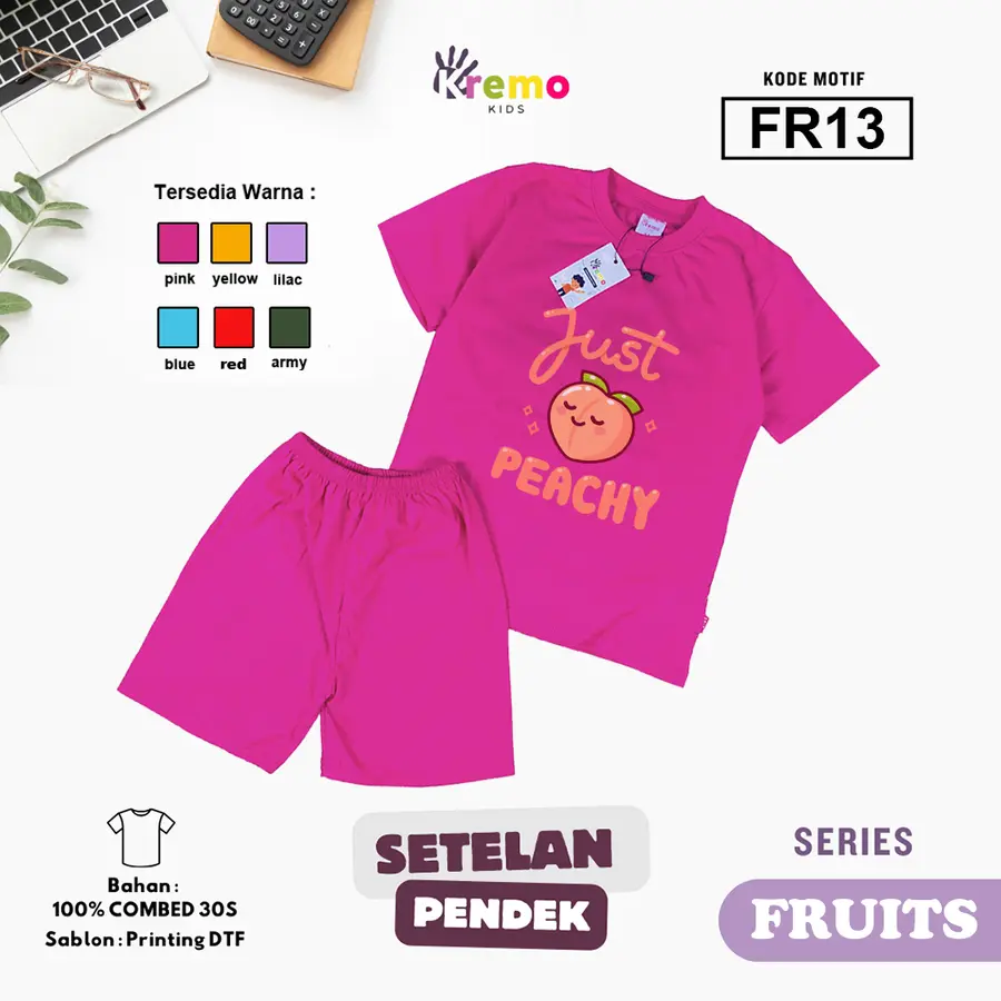 FR13 - Setelan Kids Combed 30s Pendek [Varian: S (3-4 y) / Army]