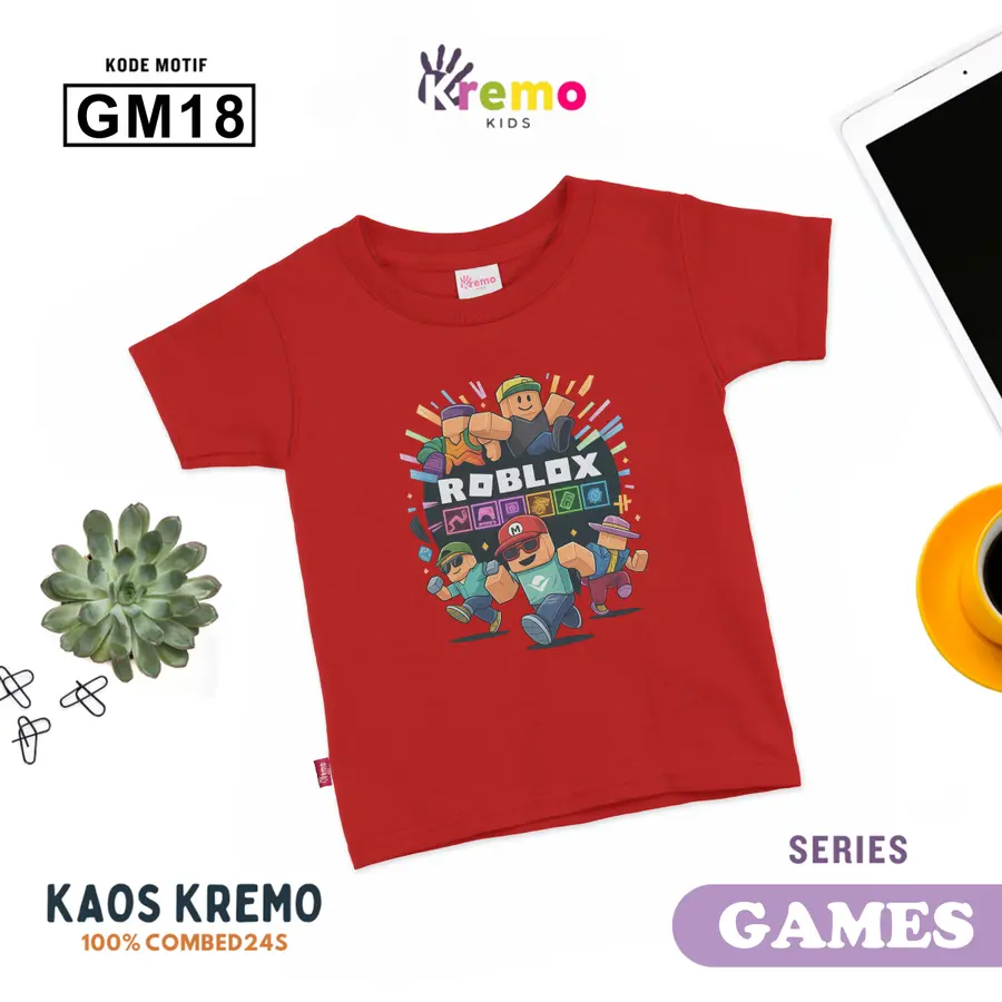 GM18 - Kaos Kids Combed 24s Pendek [Varian: S (3-4 y) / Biru]