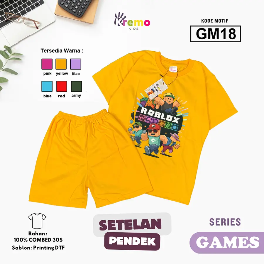 GM18 - Setelan Kids Combed 30s Pendek [Varian: S (3-4 y) / Army]