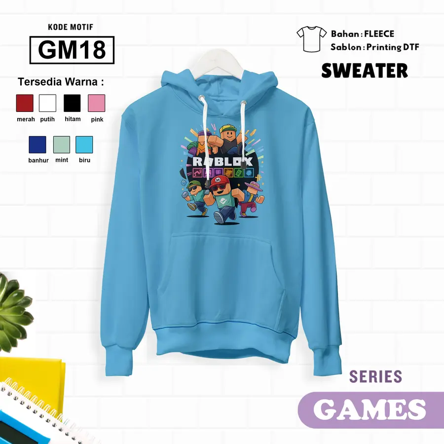 GM18 - Sweater Kids Fleece Panjang [Varian: L (5-6 y) / Biru]