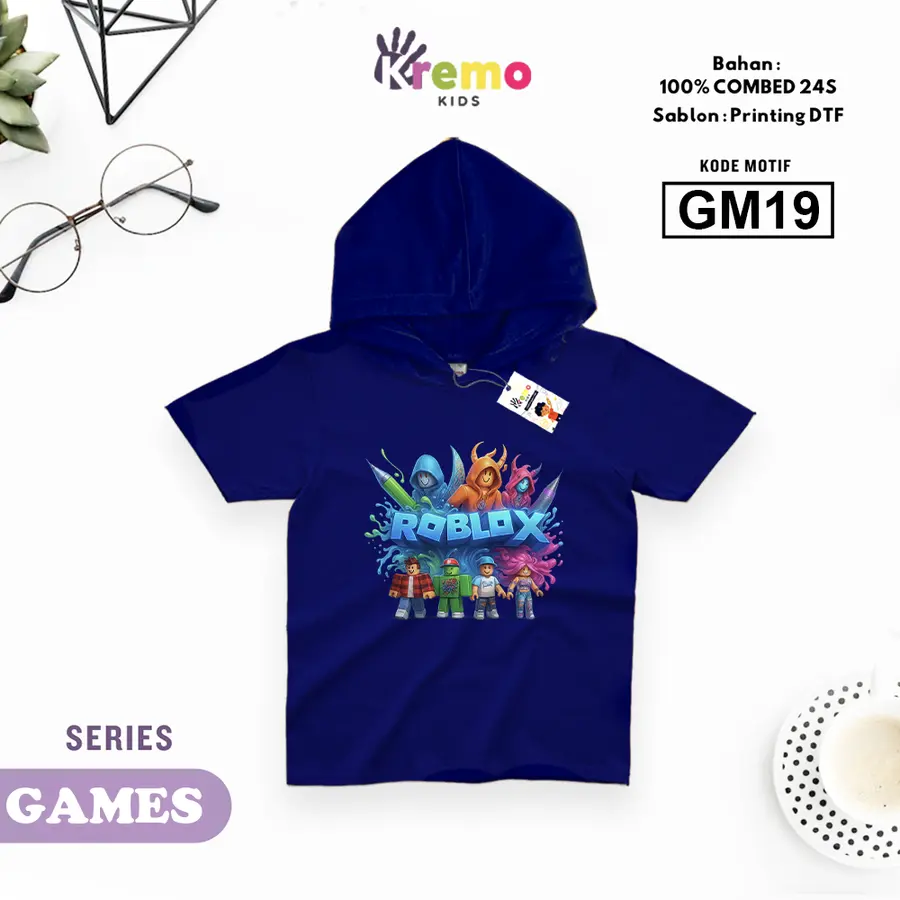 GM19 - Hoodie Kids Combed 24s Pendek [Varian: S (3-4 y) / Biru]