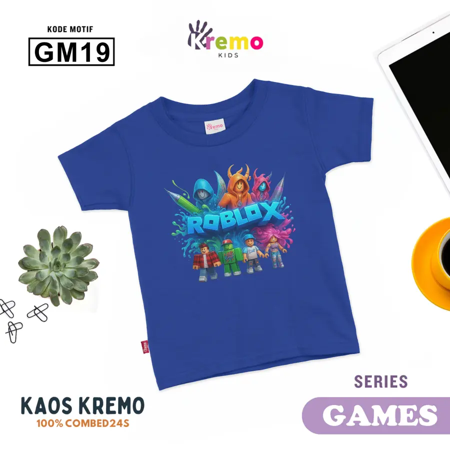 GM19 - Kaos Kids Combed 24s Pendek [Varian: S (3-4 y) / Biru]