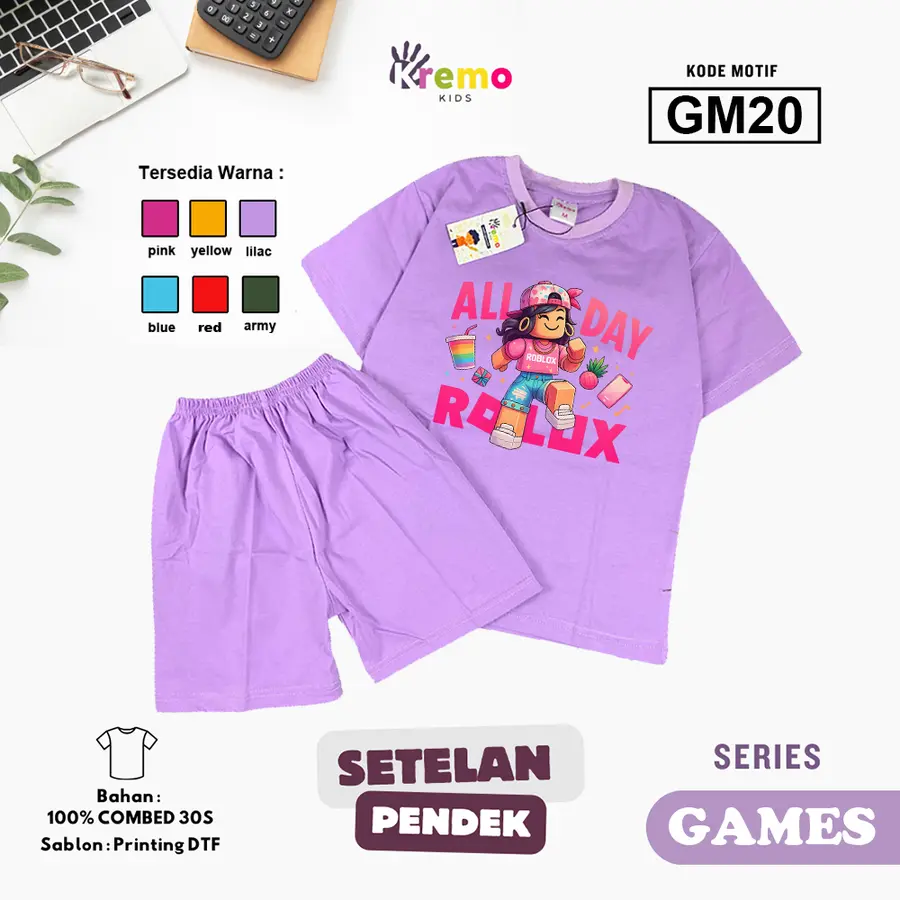 GM20 - Setelan Kids Combed 30s Pendek [Varian: S (3-4 y) / Army]