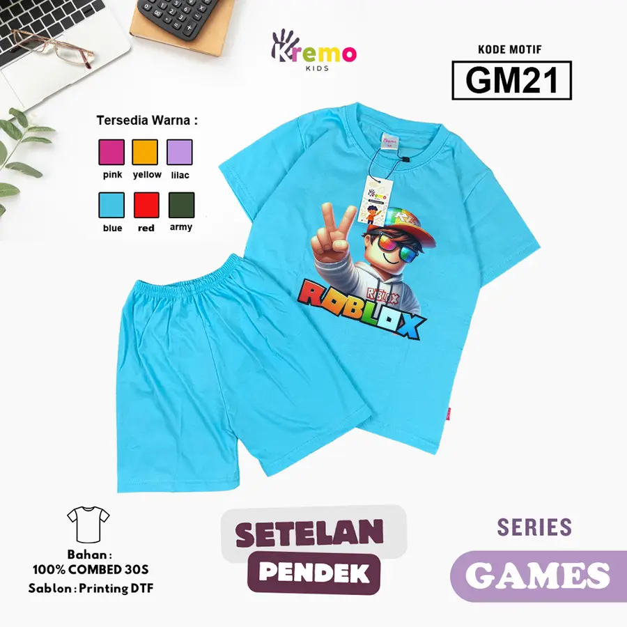 GM21 - Setelan Kids Combed 30s Pendek [Varian: S (3-4 y) / Army]