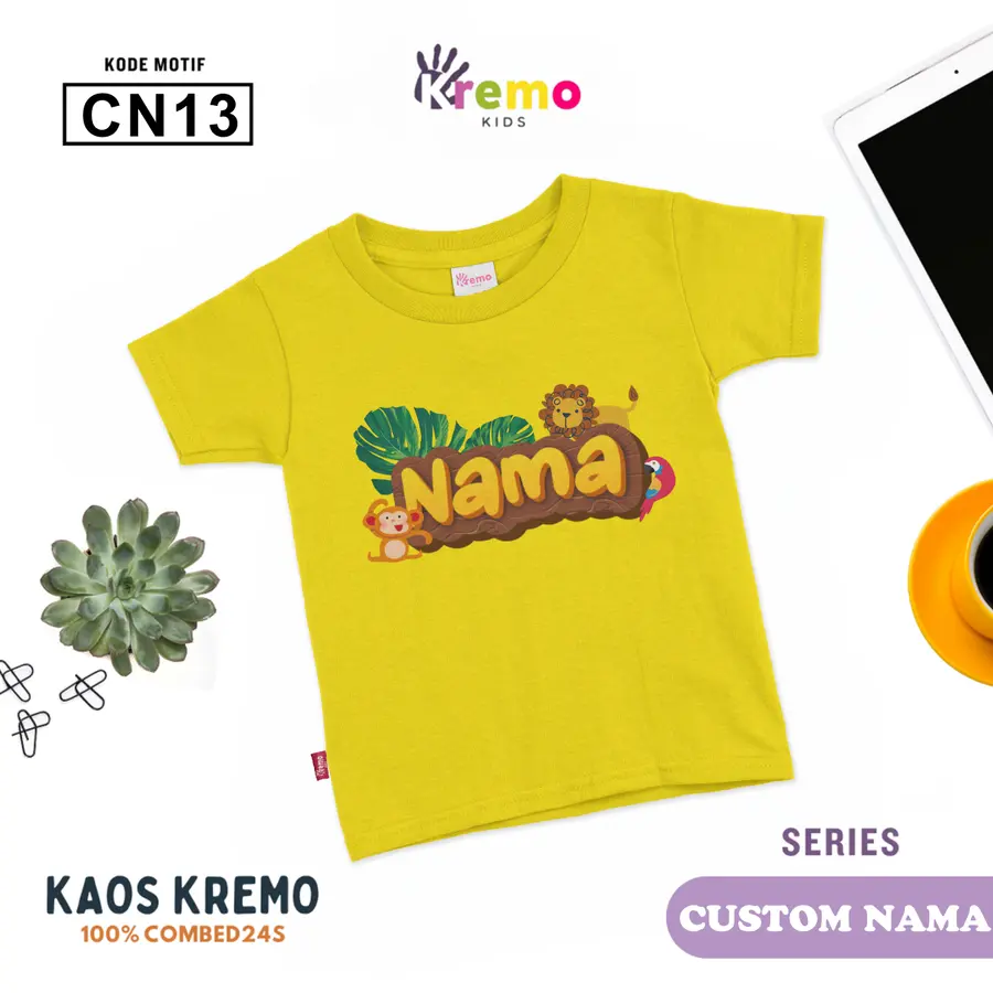 CN13 - Kaos Kids Combed 24s Pendek (CUSTOM NAMA) [Varian: S (3-4 y) / Biru]