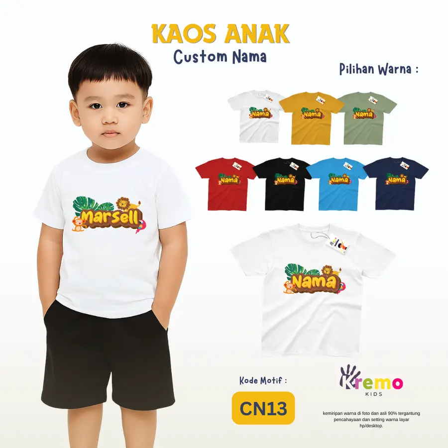 CN13 - Kaos Kids/Junior Cotton 30s Pendek (CUSTOM NAMA) [Varian: S Kids (1-2 y) / Biru Turkish]