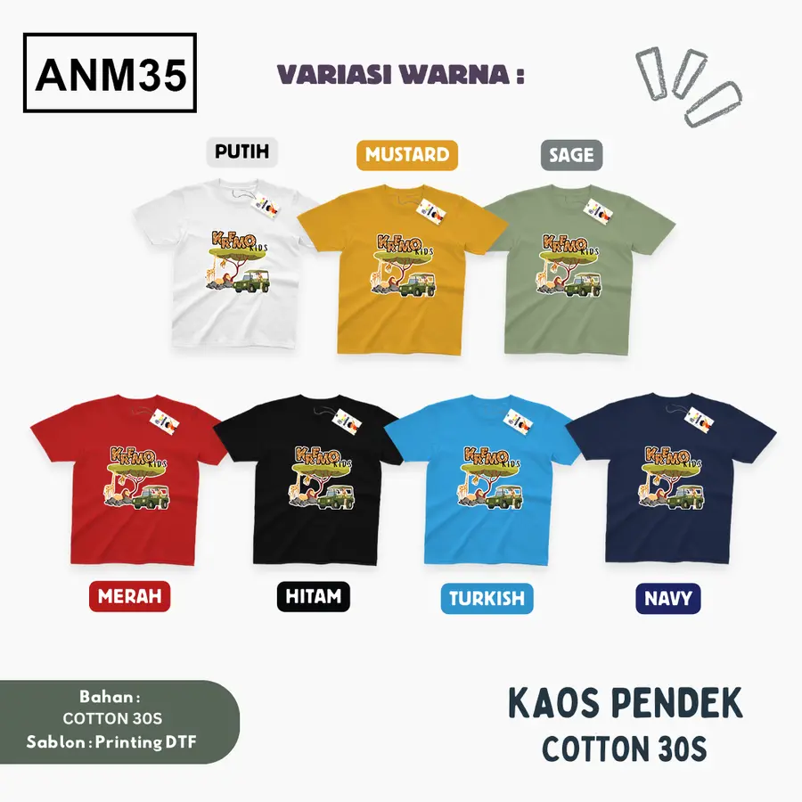 ANM35 - Kaos Kids/Junior Cotton 30s Pendek [Varian: S Kids (1-2 y) / Biru Turkish]