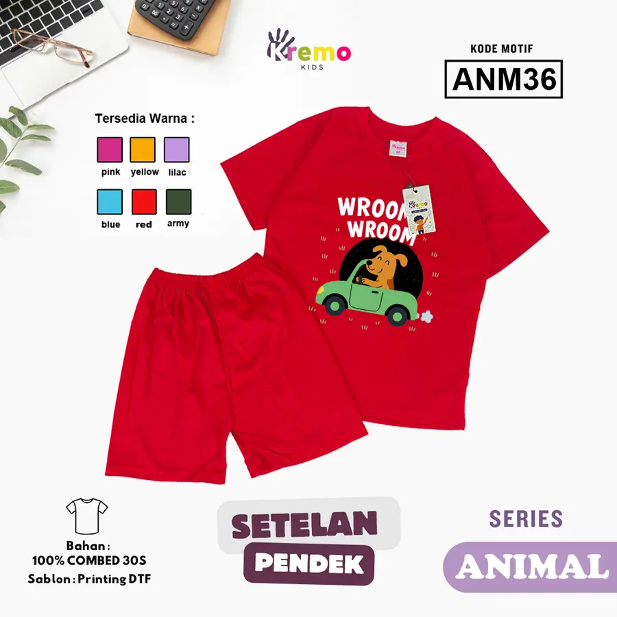 ANM36 - Setelan Kids Combed 30s Pendek Copy [Varian: S (3-4 y) / Army]