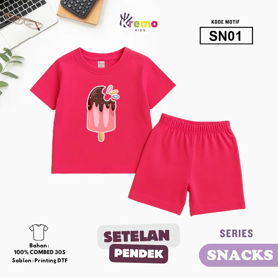 SN01 - Setelan Kids Combed 30s Pendek [Varian: S (3-4 y) / Army]