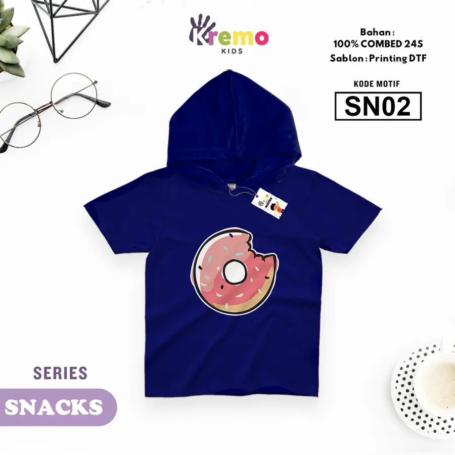 SN02 - Hoodie Kids Combed 24s Pendek [Varian: S (3-4 y) / Biru]
