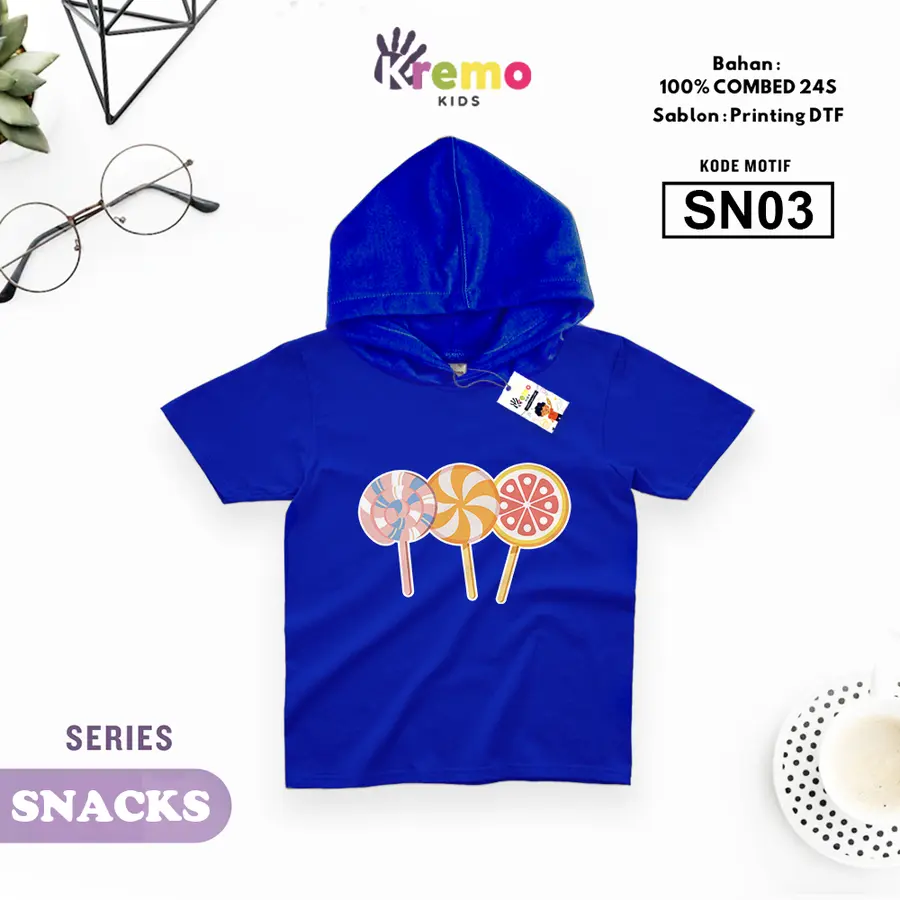 SN03 - Hoodie Kids Combed 24s Pendek [Varian: S (3-4 y) / Biru]