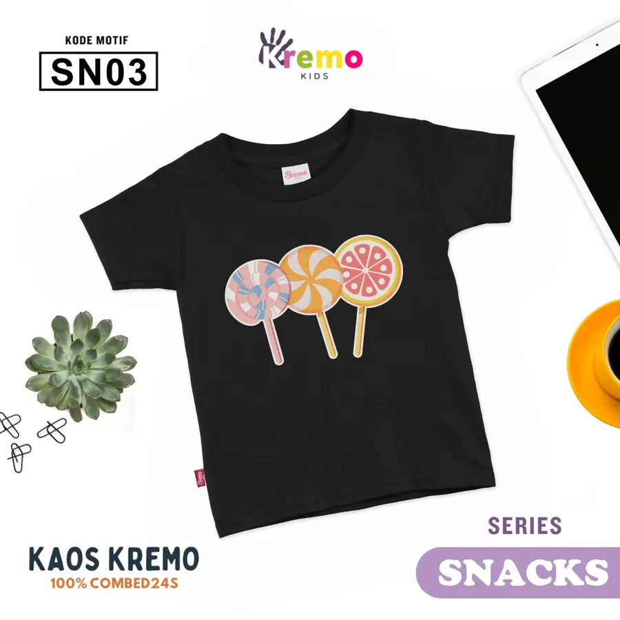 SN03 - Kaos Kids Combed 24s Pendek [Varian: S (3-4 y) / Biru]