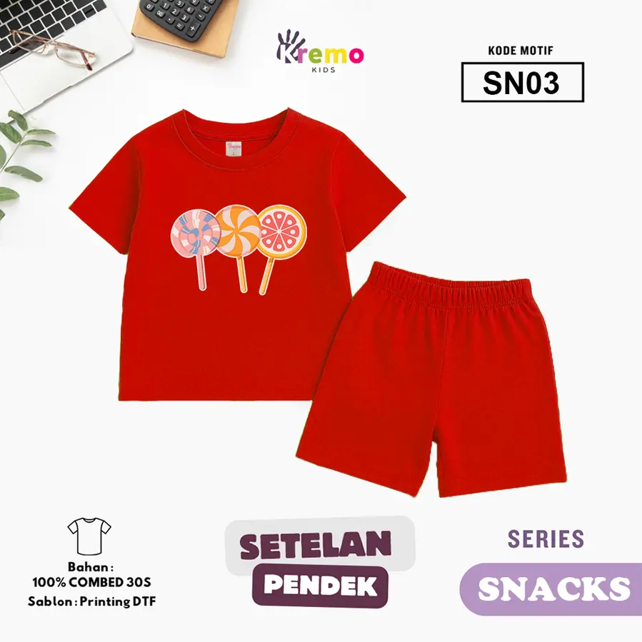 SN03 - Setelan Kids Combed 30s Pendek [Varian: S (3-4 y) / Army]