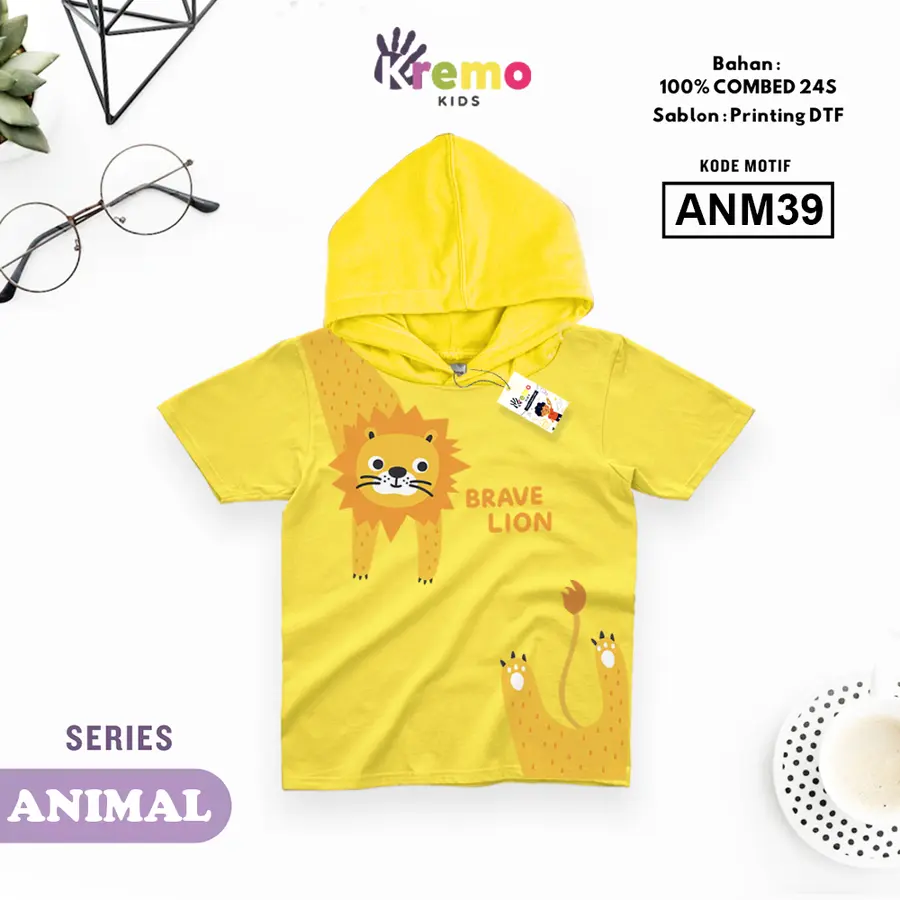 ANM39 - Hoodie Kids Combed 24s Pendek [Varian: S (3-4 y) / Biru]