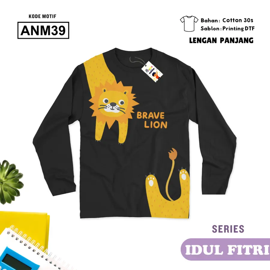 ANM39- Kaos Dewasa Cotton 30s Panjang [Varian: M / Hitam]