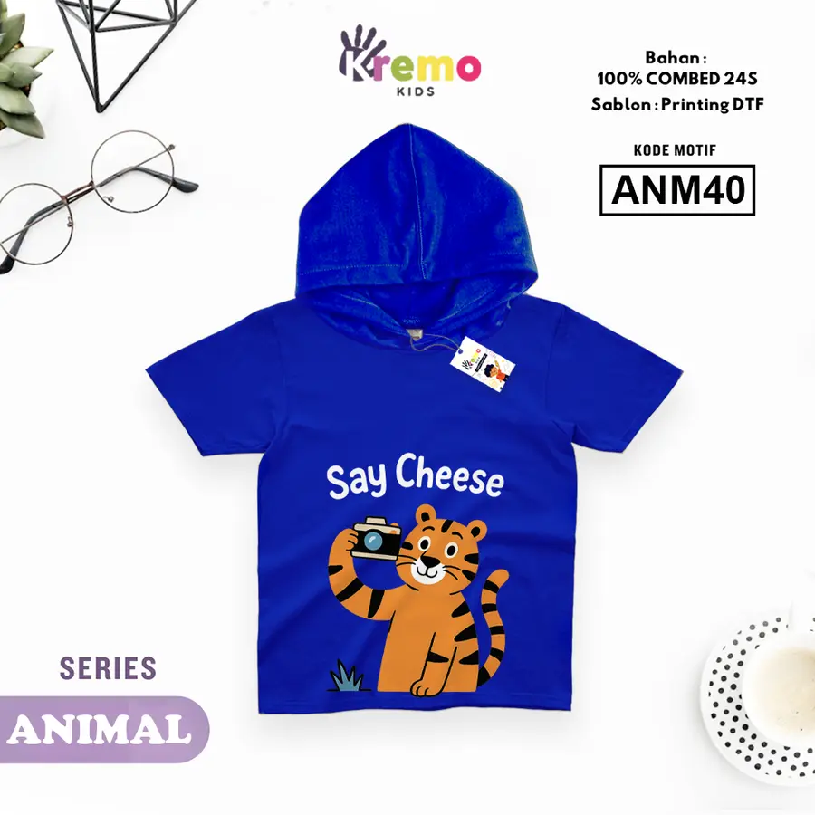ANM40 - Hoodie Kids Combed 24s Pendek [Varian: S (3-4 y) / Biru]