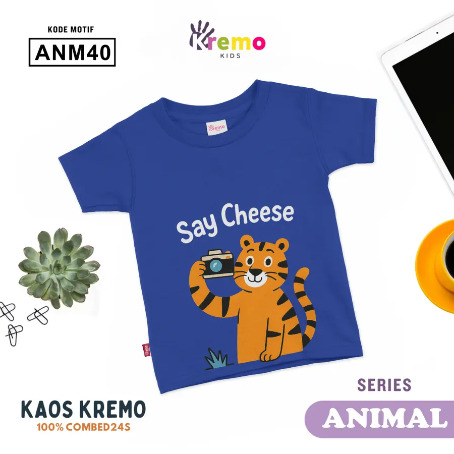 ANM40 - Kaos Kids Combed 24s Pendek [Varian: S (3-4 y) / Biru]