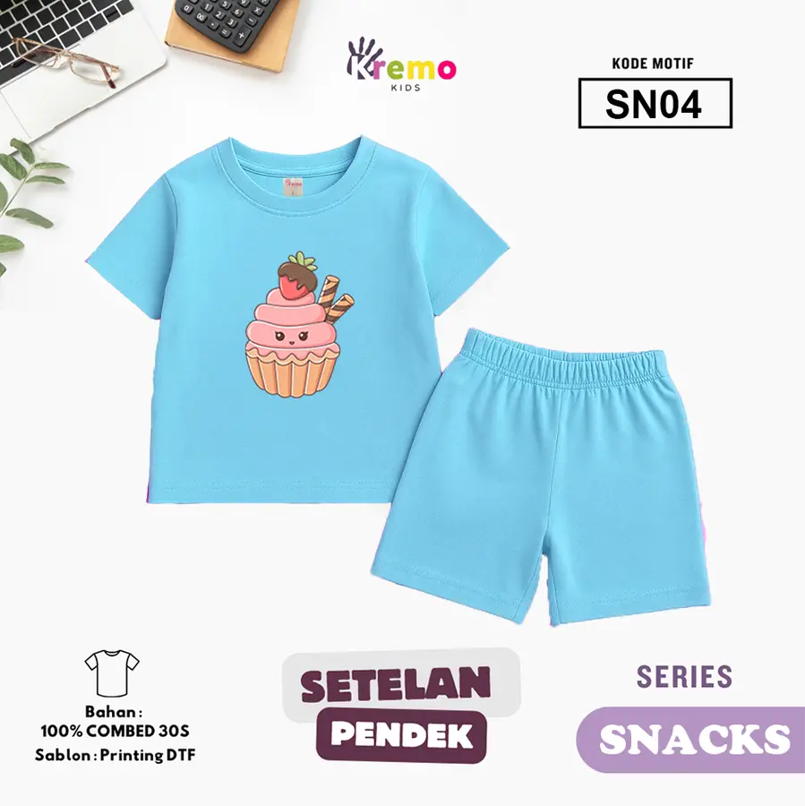 SN04 - Setelan Kids Combed 30s Pendek [Varian: S (3-4 y) / Army]