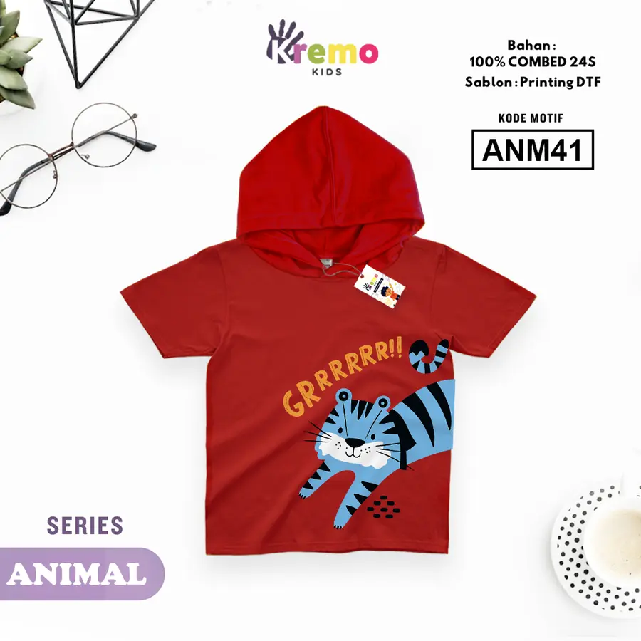 ANM41 - Hoodie Kids Combed 24s Pendek [Varian: S (3-4 y) / Biru]