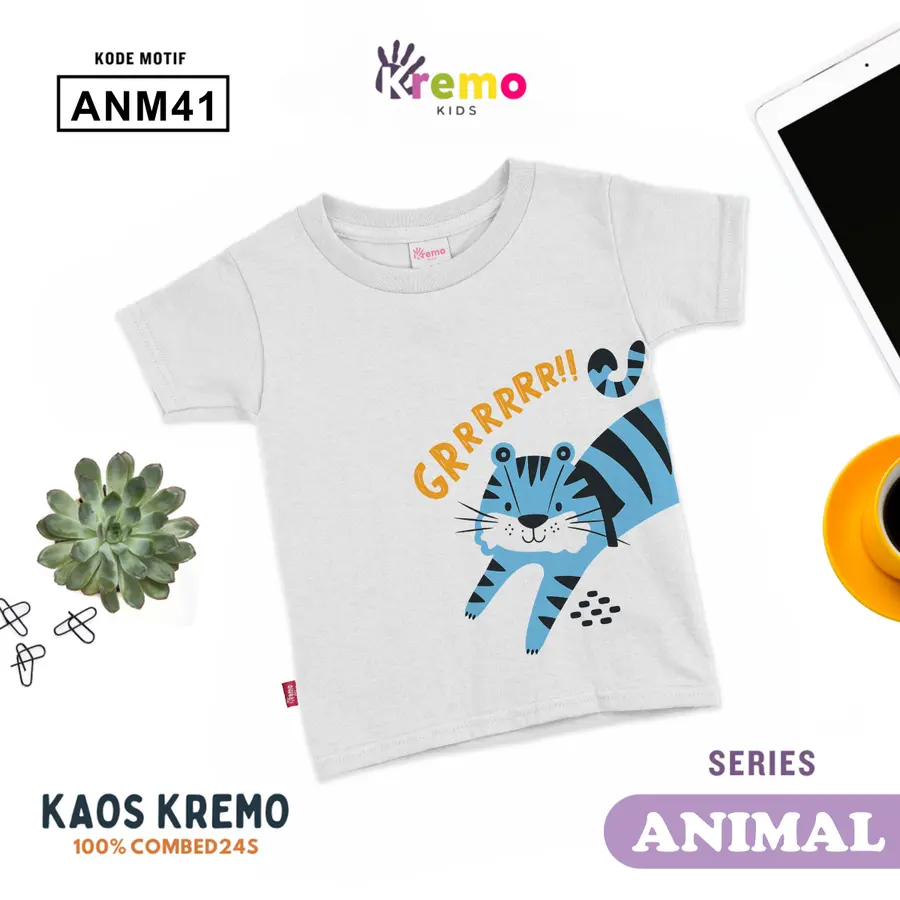 ANM41 - Kaos Kids Combed 24s Pendek [Varian: S (3-4 y) / Biru]
