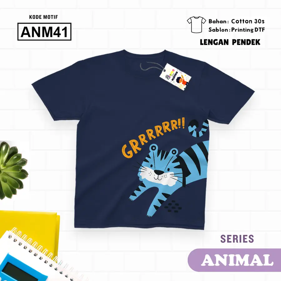 ANM41 - Kaos Kids/Junior Cotton 30s Pendek [Varian: S Kids (1-2 y) / Biru Turkish]
