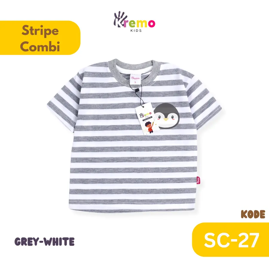 SC27 - Kaos Pendek Salur/Stripe Combi CUSTOM NAMA (KONFIRMASI ADMIN) [Varian: S / Black-White]