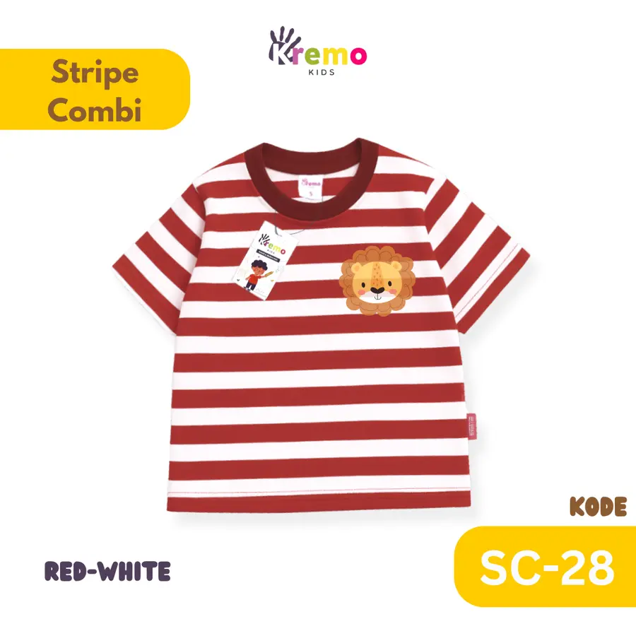 SC28 - Kaos Pendek Salur/Stripe Combi CUSTOM NAMA (KONFIRMASI ADMIN) [Varian: S / Black-White]
