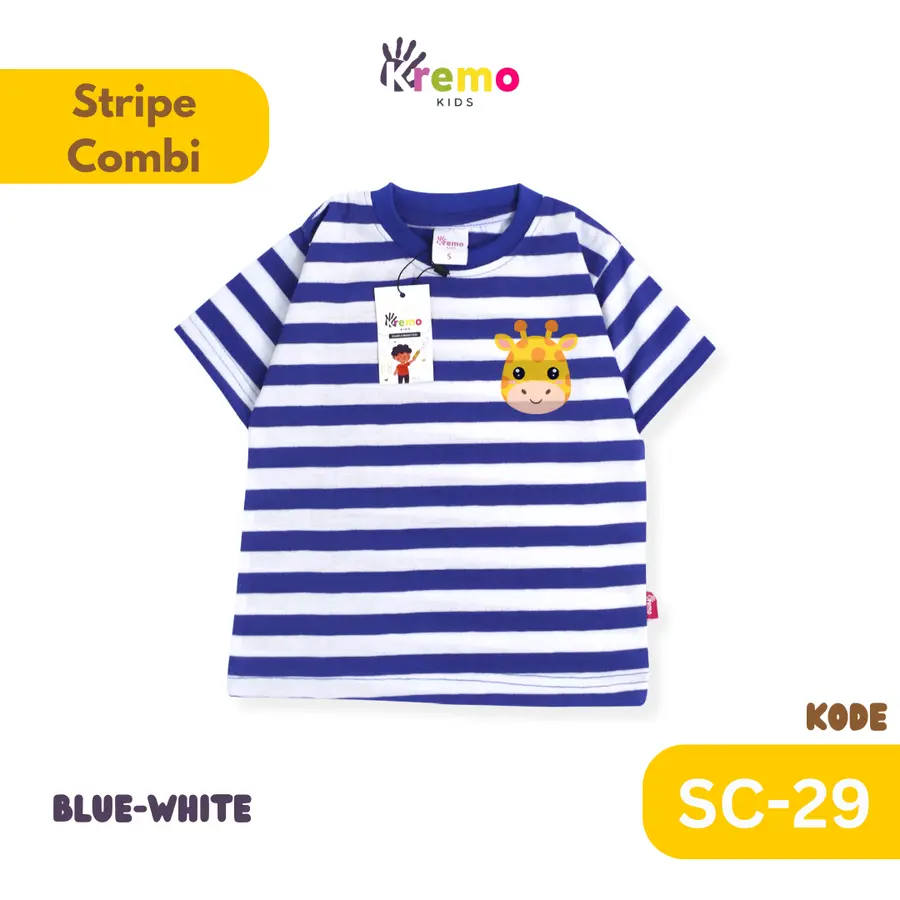 SC29 - Kaos Pendek Salur/Stripe Combi CUSTOM NAMA (KONFIRMASI ADMIN) [Varian: S / Black-White]