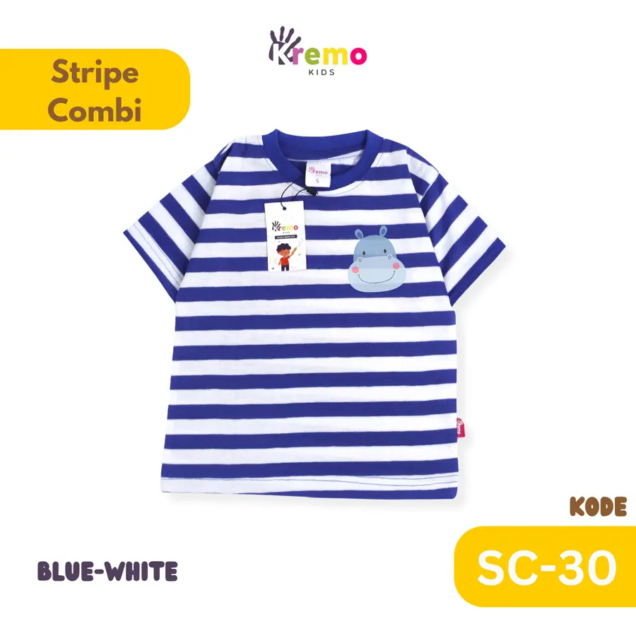 SC30 - Kaos Pendek Salur/Stripe Combi CUSTOM NAMA (KONFIRMASI ADMIN) [Varian: S / Black-White]