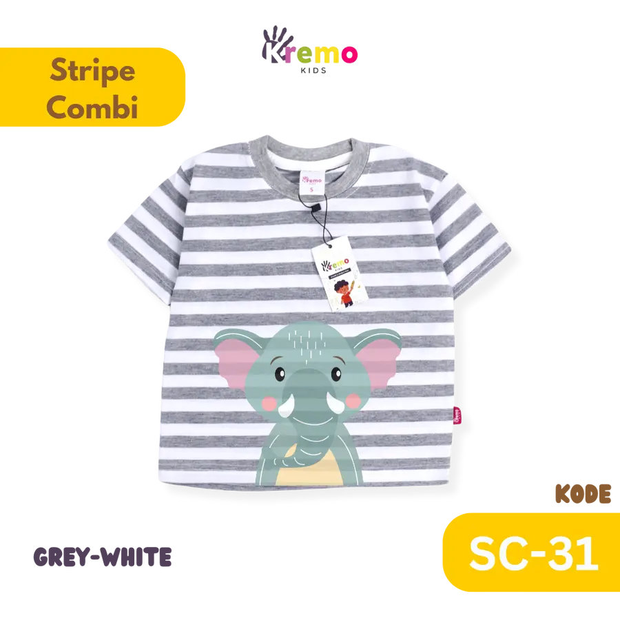 SC31 - Kaos Pendek Salur/Stripe Combi CUSTOM NAMA (KONFIRMASI ADMIN) [Varian: S / Black-White]
