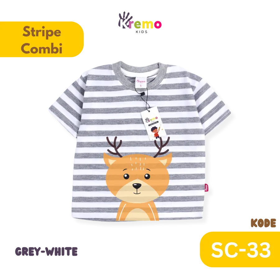 SC33 - Kaos Pendek Salur/Stripe Combi CUSTOM NAMA (KONFIRMASI ADMIN) [Varian: S / Black-White]