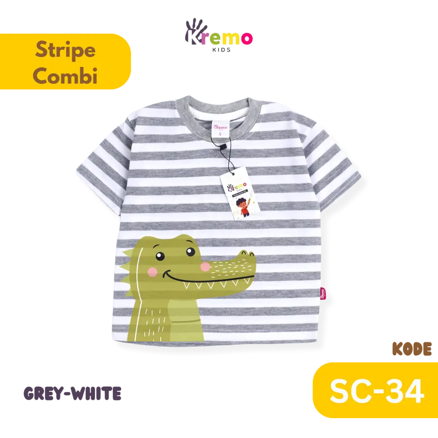 SC34 - Kaos Pendek Salur/Stripe Combi CUSTOM NAMA (KONFIRMASI ADMIN) [Varian: S / Black-White]
