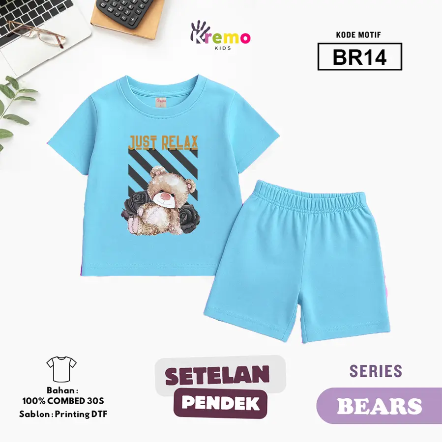 BR14 - Setelan Kids Combed 30s Pendek [Varian: S (3-4 y) / Army]