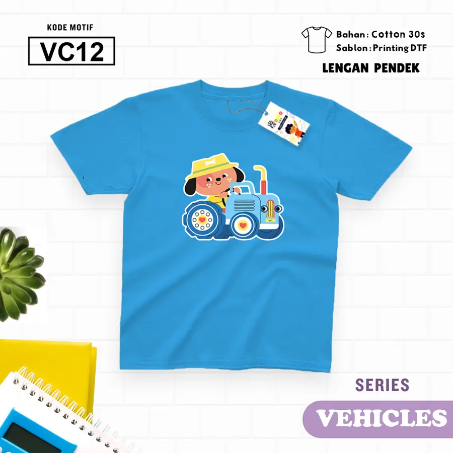 VC12 - Kaos Kids/Junior Cotton 30s Pendek [Varian: S Kids (1-2 y) / Biru Turkish]