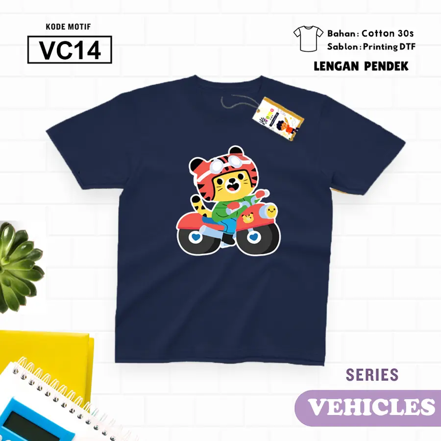 VC14 - Kaos Kids/Junior Cotton 30s Pendek [Varian: S Kids (1-2 y) / Biru Turkish]