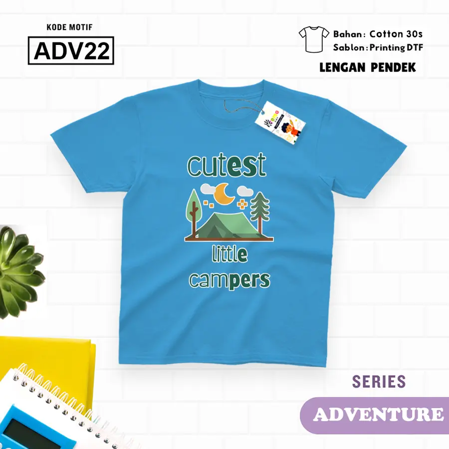 ADV22 - Kaos Kids/Junior Cotton 30s Pendek [Varian: S Kids (1-2 y) / Biru Turkish]