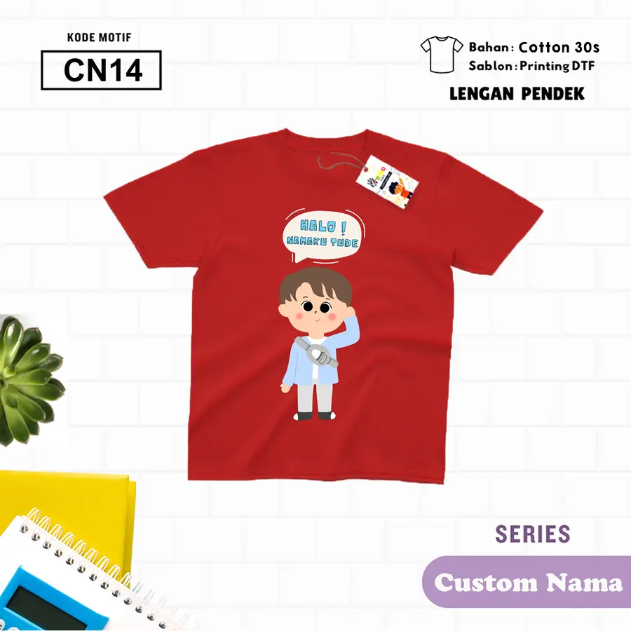 CN14 - Kaos Kids/Junior Cotton 30s Pendek (CUSTOM NAMA) [Varian: S Kids (1-2 y) / Biru Turkish]