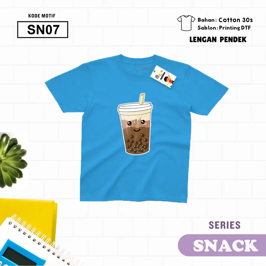 SN07 - Kaos Kids/Junior Cotton 30s Pendek [Varian: S Kids (1-2 y) / Biru Turkish]