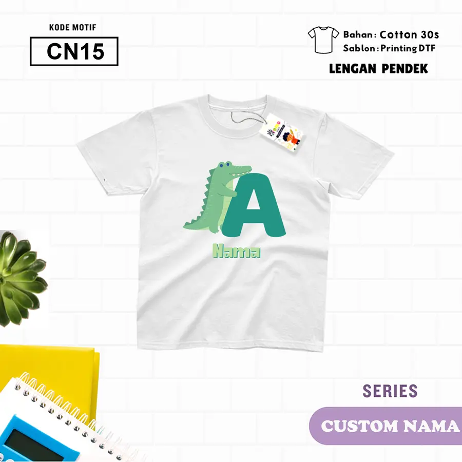 CN15 - Kaos Kids/Junior Cotton 30s Pendek (CUSTOM NAMA) [Varian: S Kids (1-2 y) / Biru Turkish]