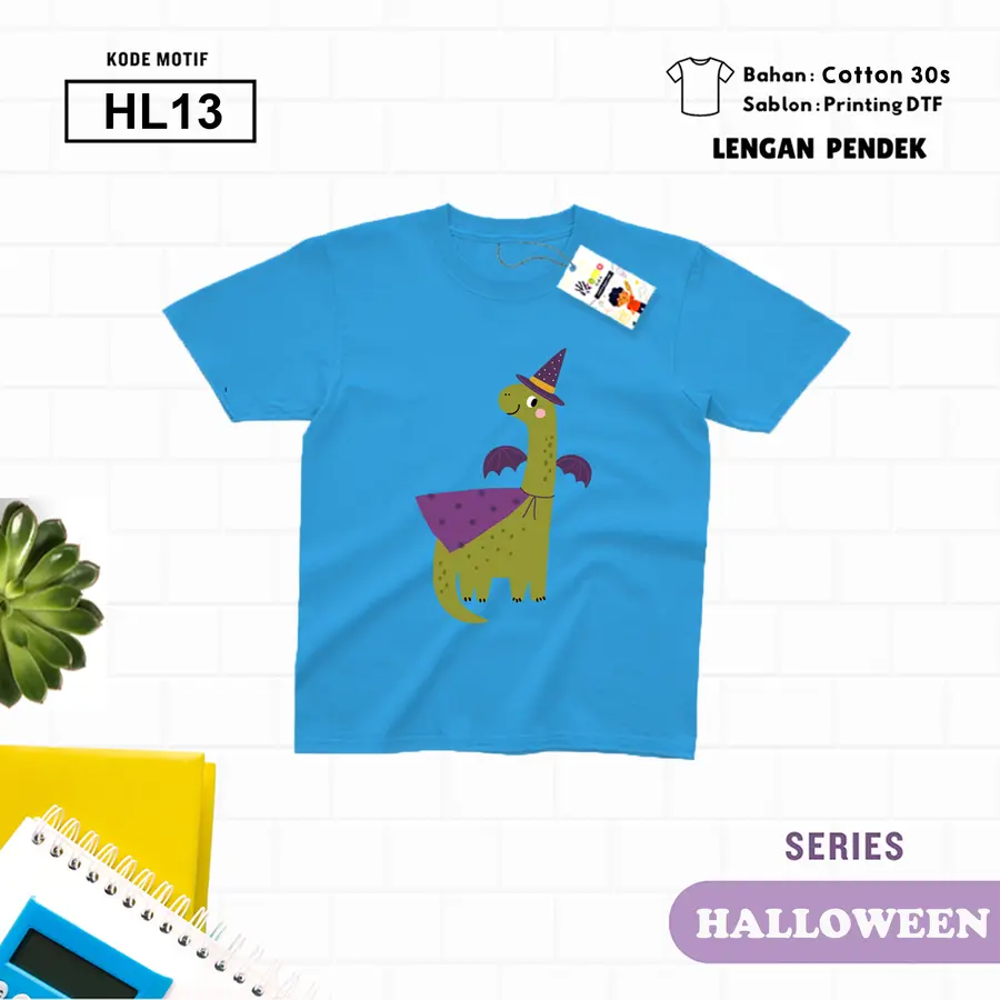 HL13 - Kaos Kids/Junior Cotton 30s Pendek [Varian: L Junior (11-12 y) / Biru Turkish]