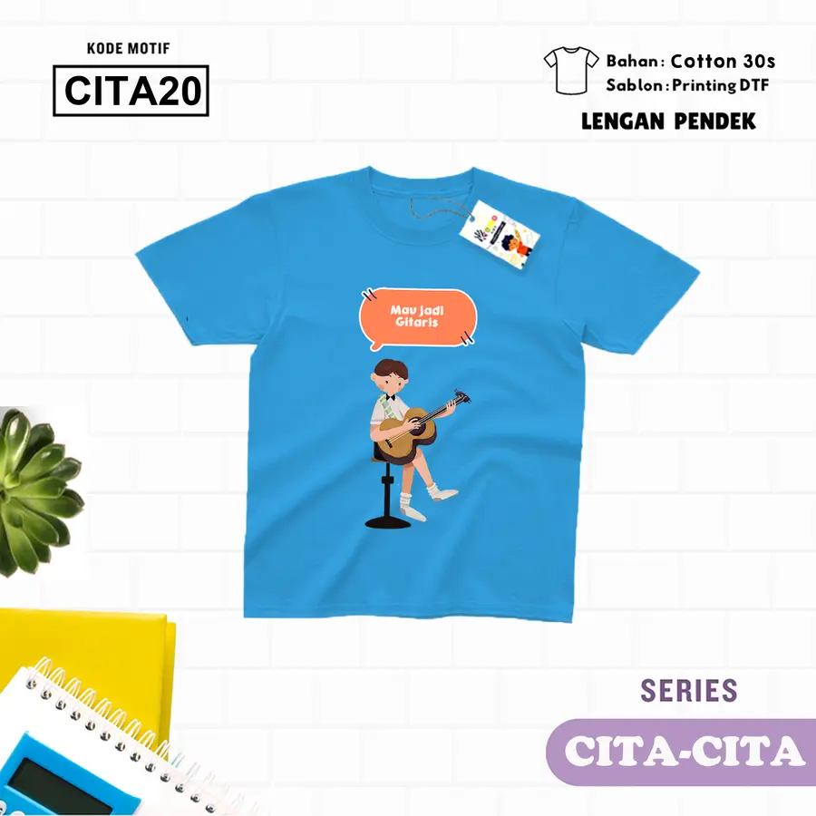 CITA20 - Kaos Kids/Junior Cotton 30s Pendek [Varian: L Junior (11-12 y) / Biru Turkish]