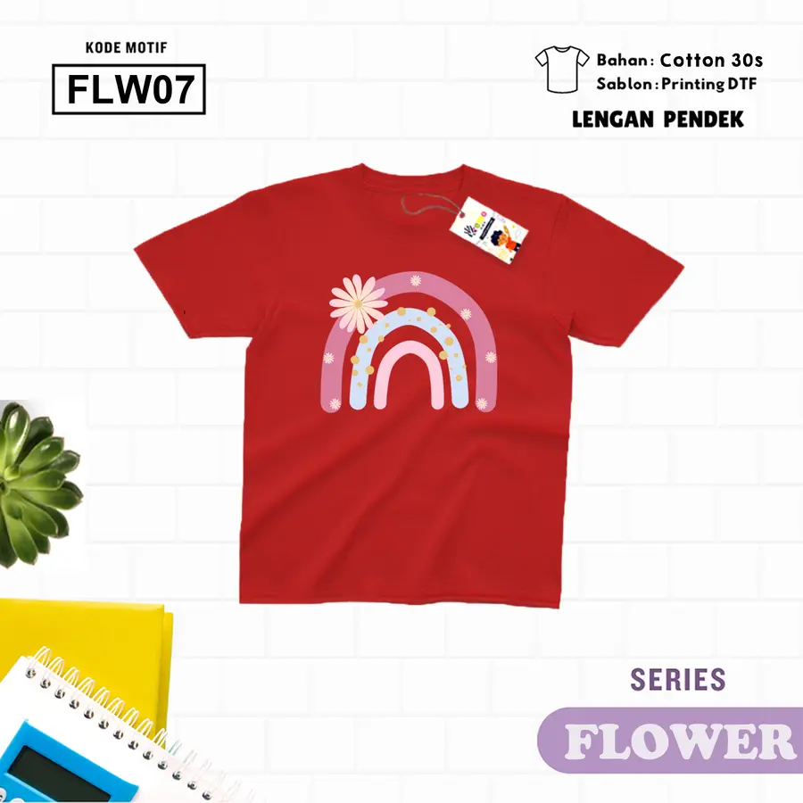 FLW07 - Kaos Kids/Junior Cotton 30s Pendek [Varian: S Kids (1-2 y) / Biru Turkish]